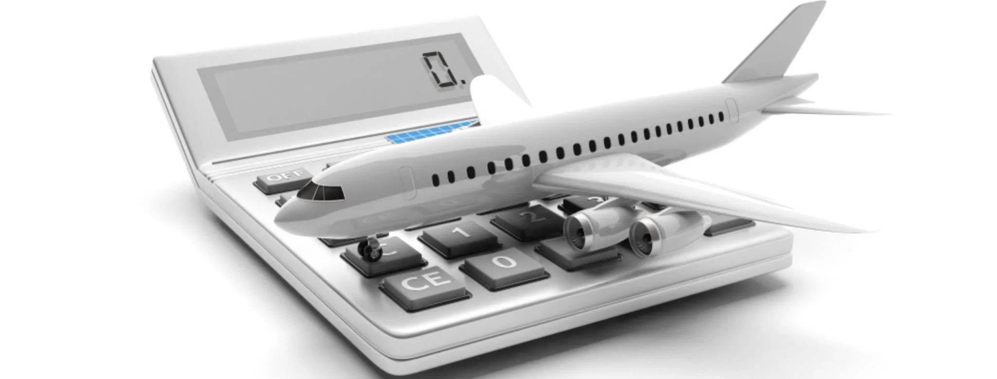 Avião em cima de uma calculadora para mostrar cálculos de valores de frete internacional